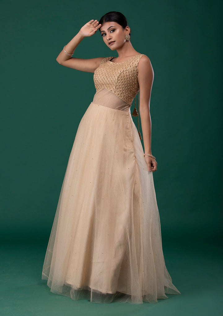 Gold Zariwork Net Designer Gown-Koskii