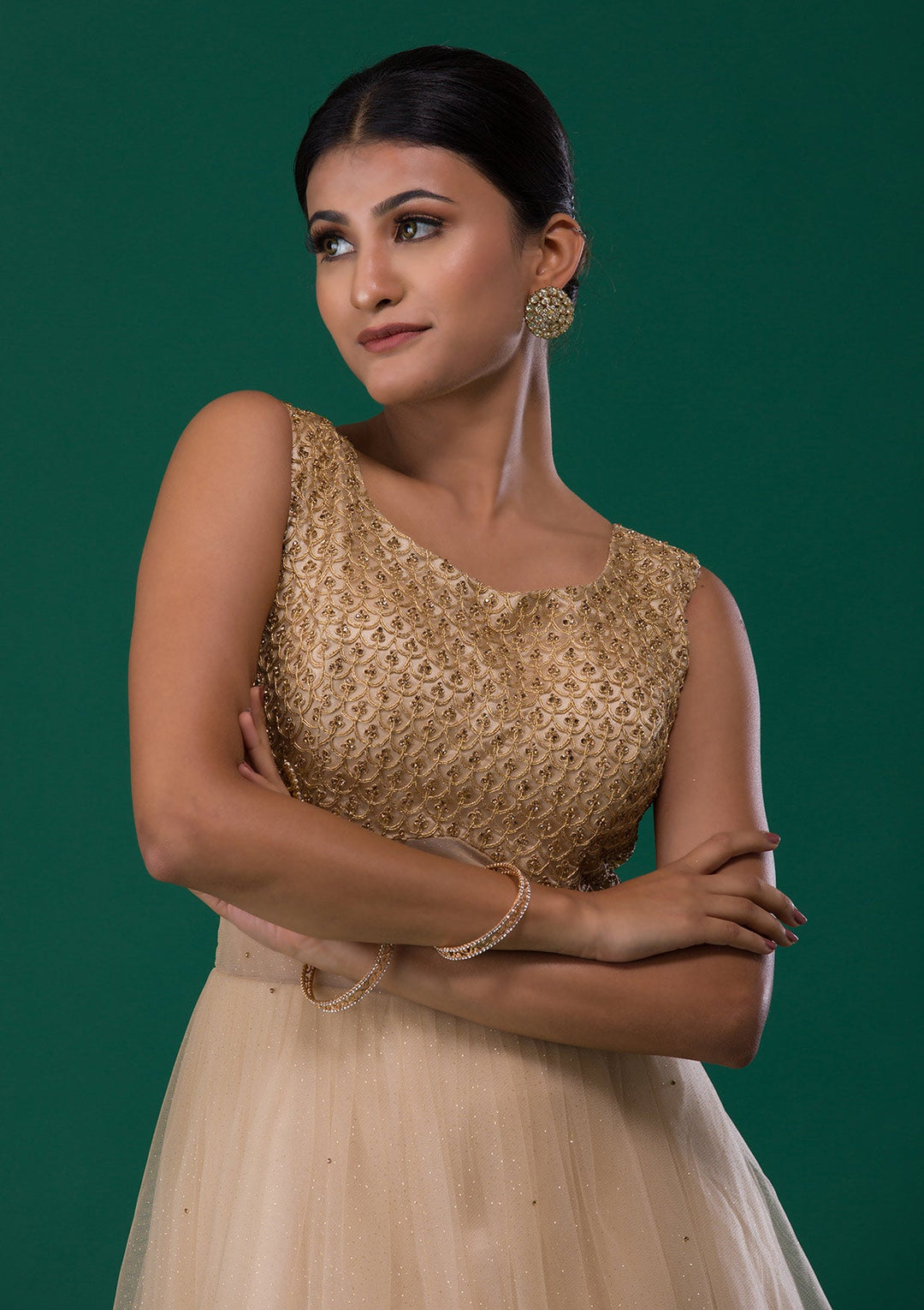 Gold Zariwork Net Designer Gown-Koskii