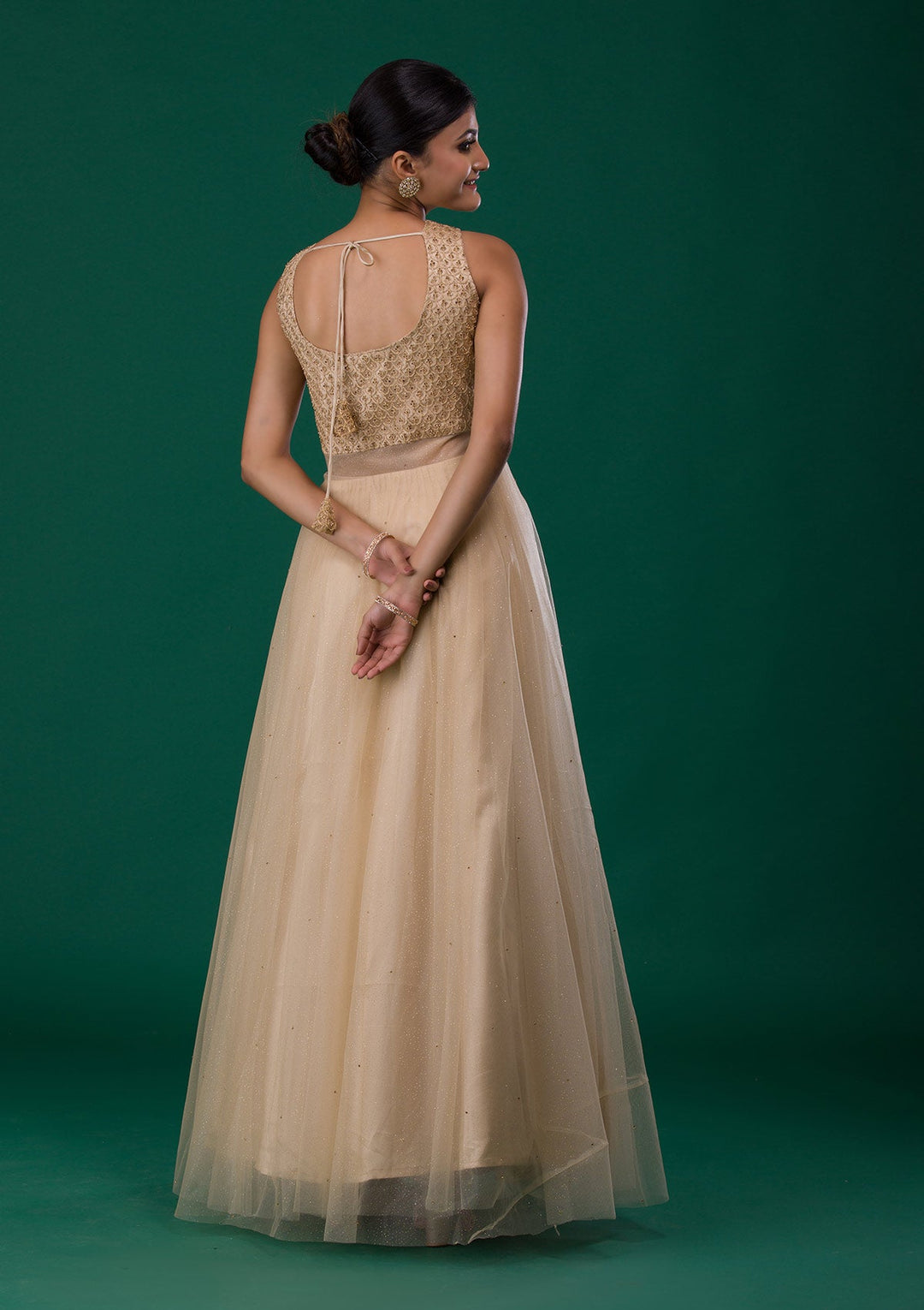 Gold Zariwork Net Designer Gown-Koskii