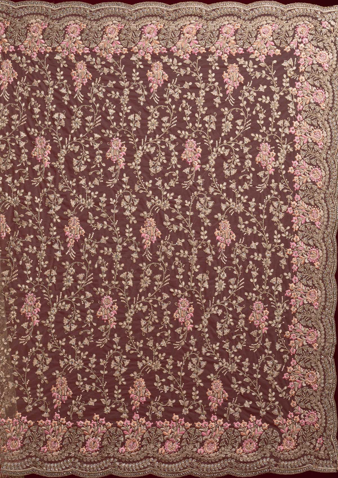 Gold Zariwork Net Designer Saree - koskii