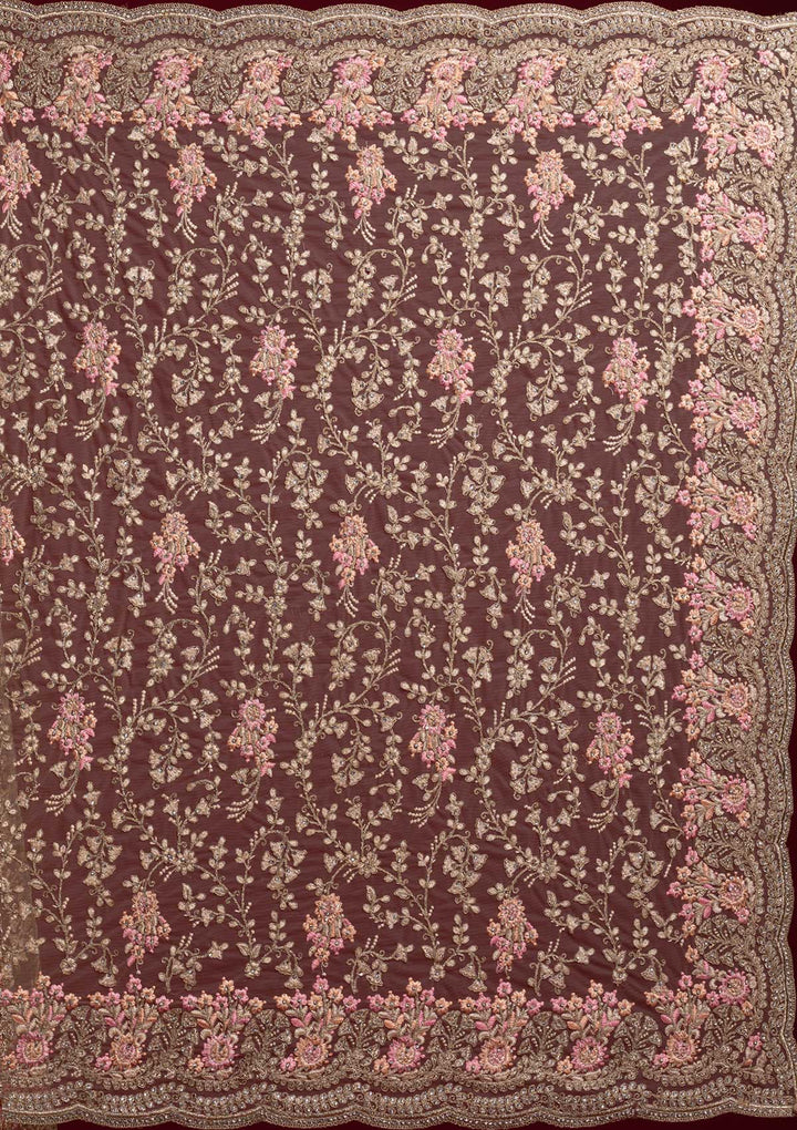 Gold Zariwork Net Designer Saree - koskii