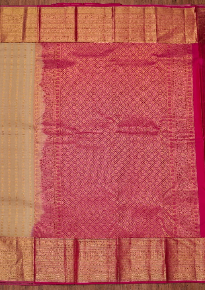 Gold Zariwork Pure Silk Designer Unstitched Saree - Koskii