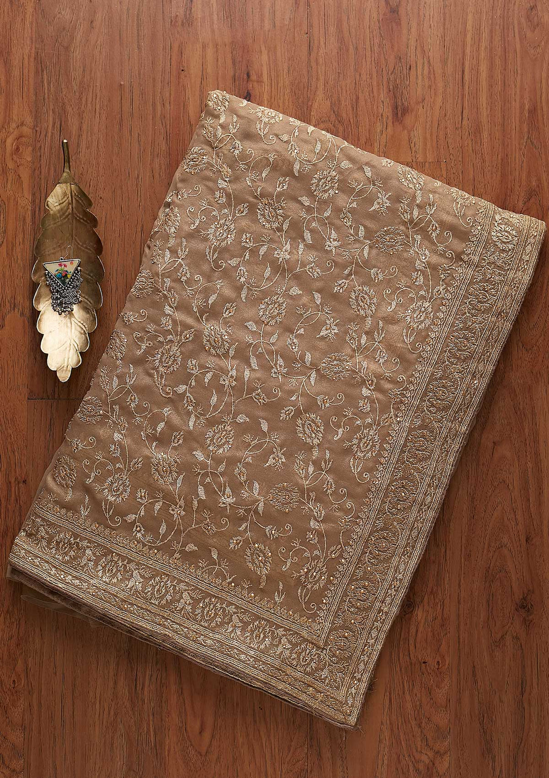 Gold Zariwork Shimmer Designer Saree - koskii