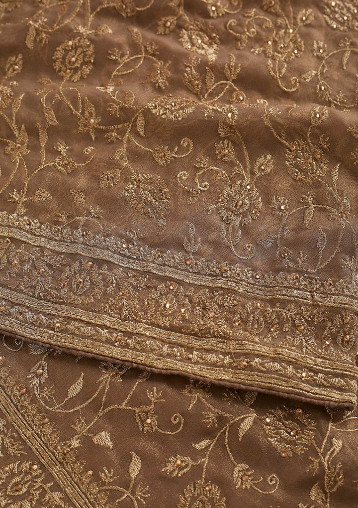 Gold Zariwork Shimmer Designer Saree - koskii