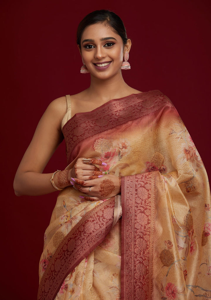 Gold Zariwork Taffeta Silk Saree - Koskii
