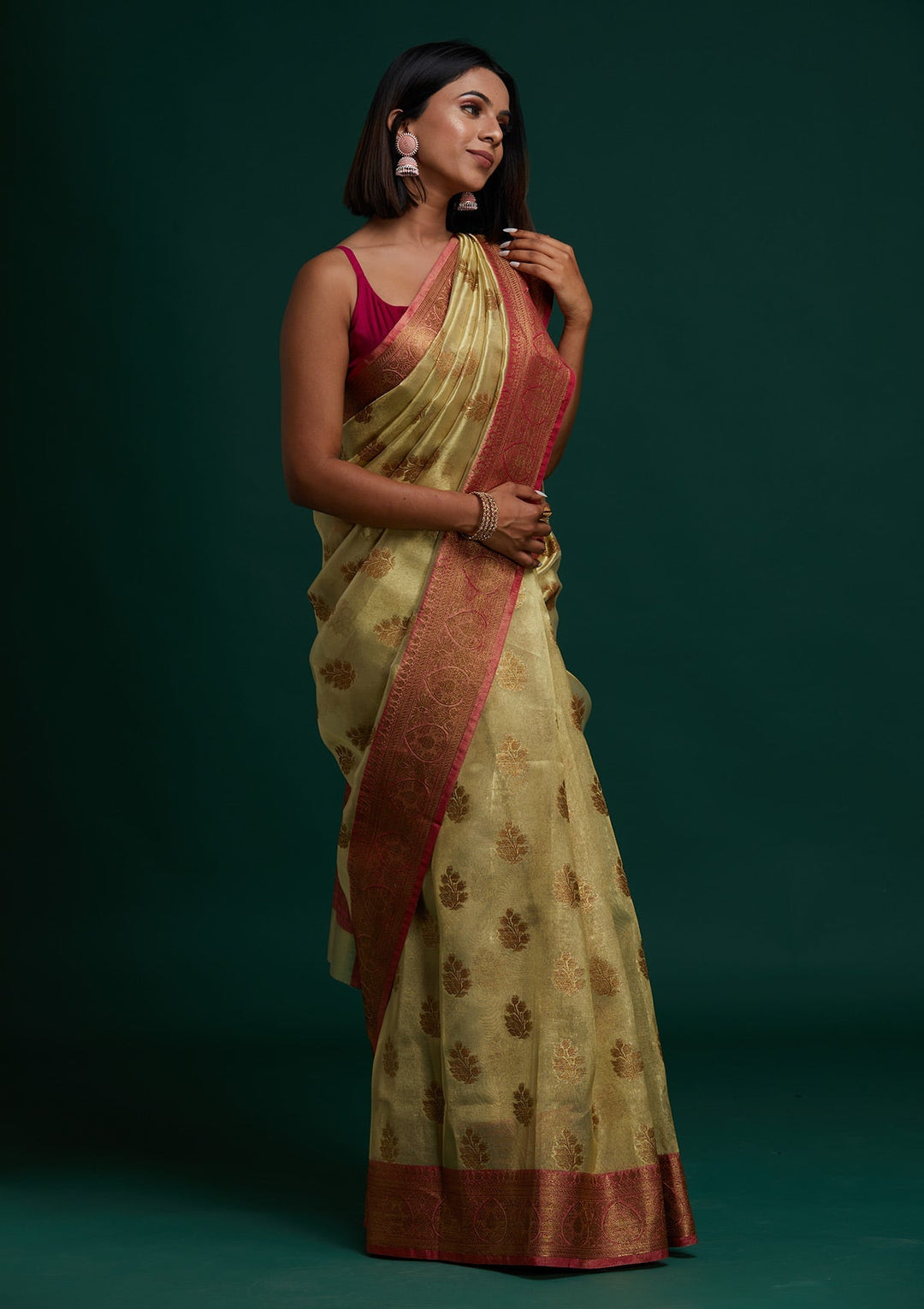 Gold Zariwork Tissue Saree - Koskii