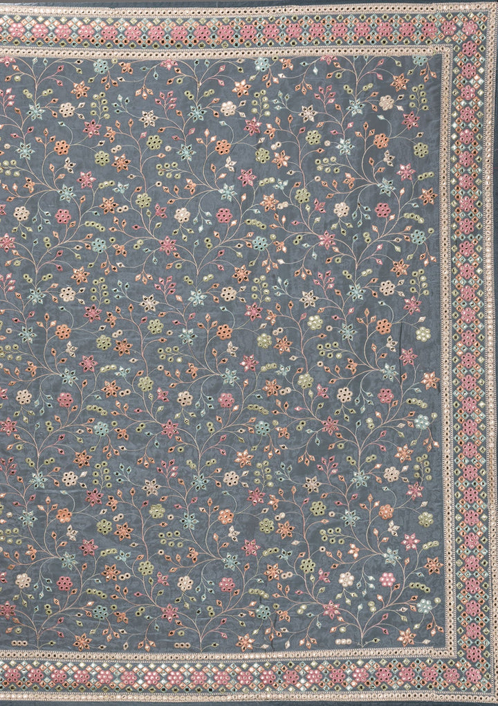 Gray Threadwork Shimmer Saree-Koskii