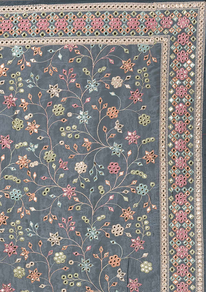 Gray Threadwork Shimmer Saree-Koskii