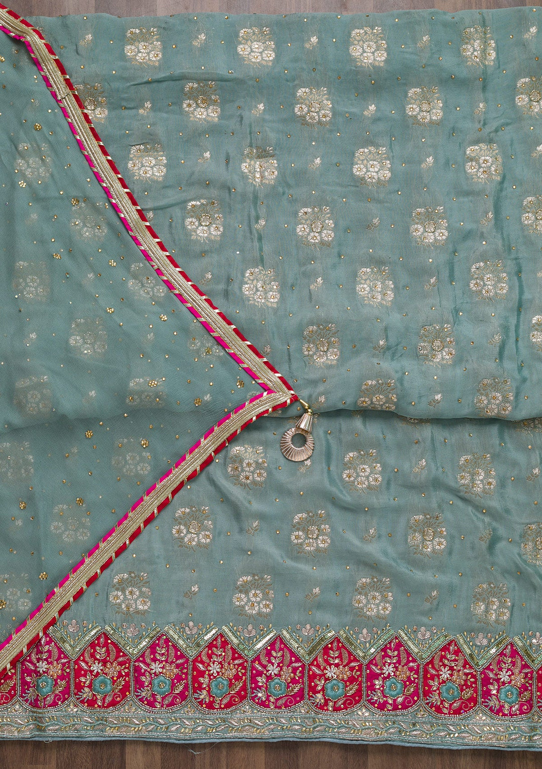 Grey Cutdana Semi Crepe Unstitched Salwar Suit-Koskii