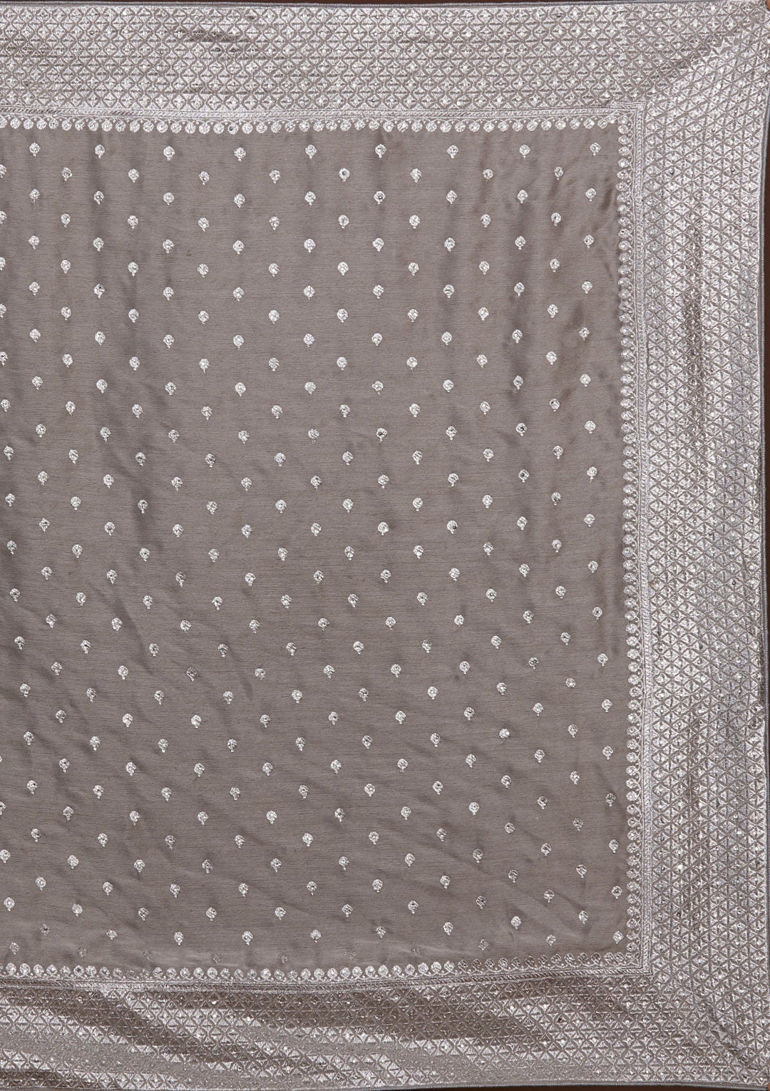 Grey Silver Zariwork Georgette Saree-Koskii