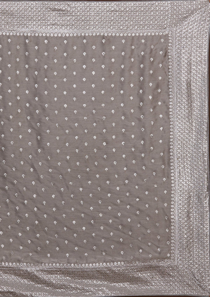 Grey Silver Zariwork Georgette Saree-Koskii