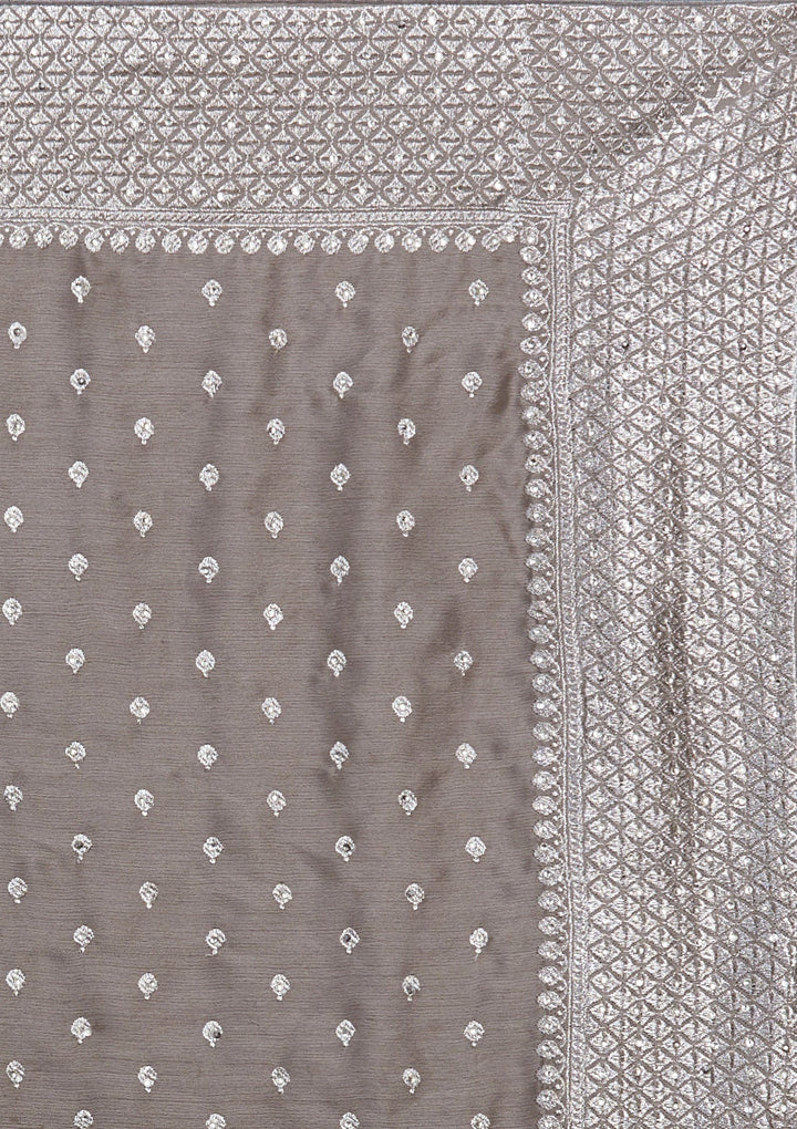 Grey Silver Zariwork Georgette Saree-Koskii