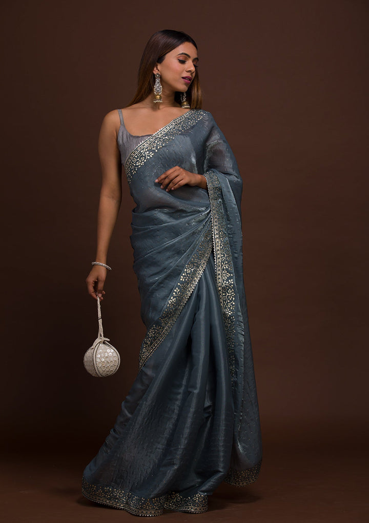 Grey Gotapatti Georgette Saree-Koskii