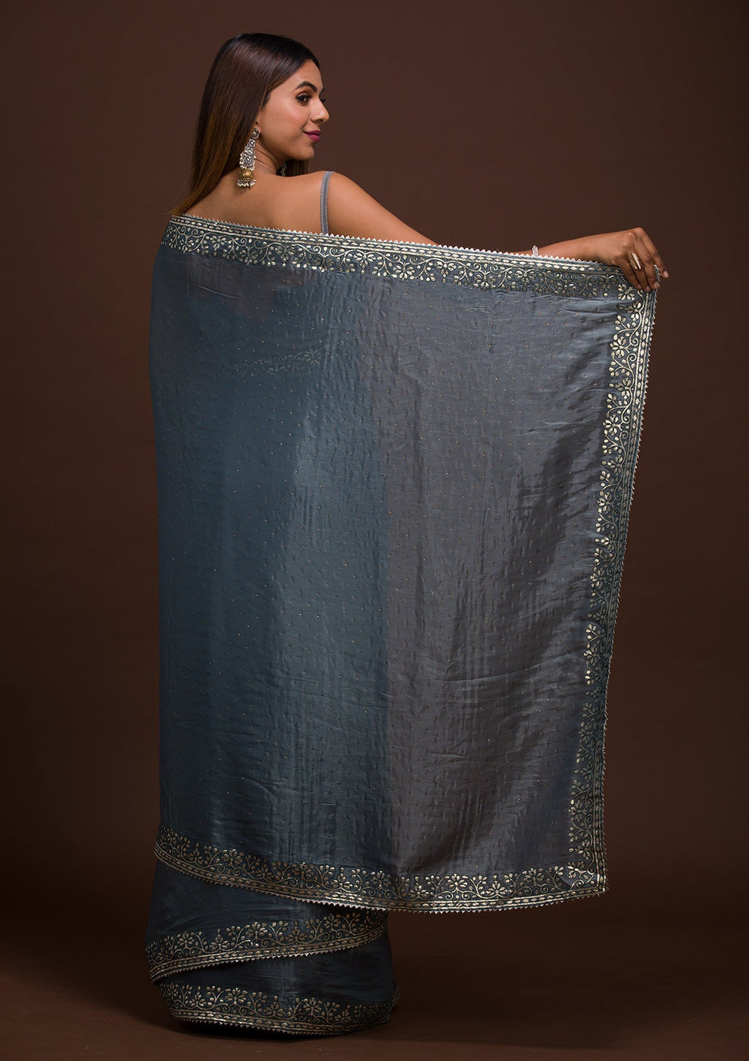 Grey Gotapatti Georgette Saree-Koskii