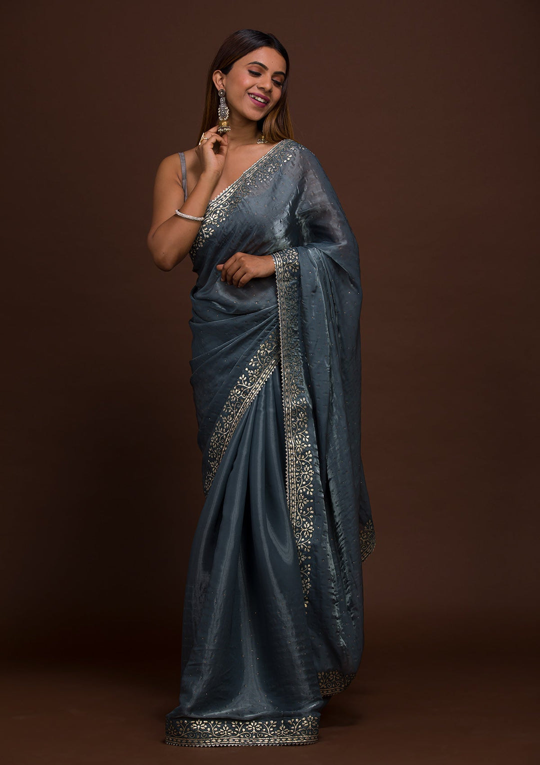 Grey Gotapatti Georgette Saree-Koskii
