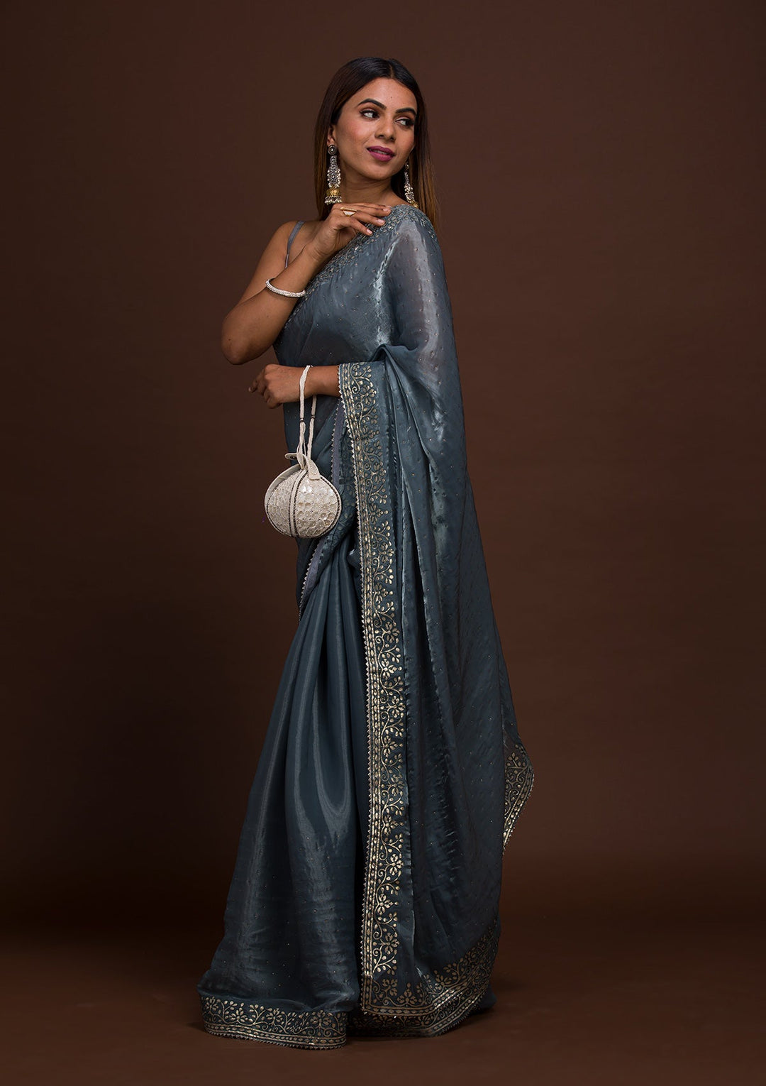 Grey Gotapatti Georgette Saree-Koskii