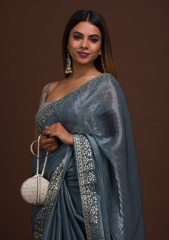 Grey Gotapatti Georgette Saree-Koskii