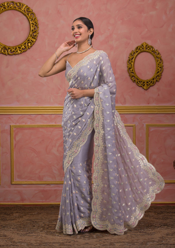 Mehendi Bandhani Satin Designer Saree-Koskii