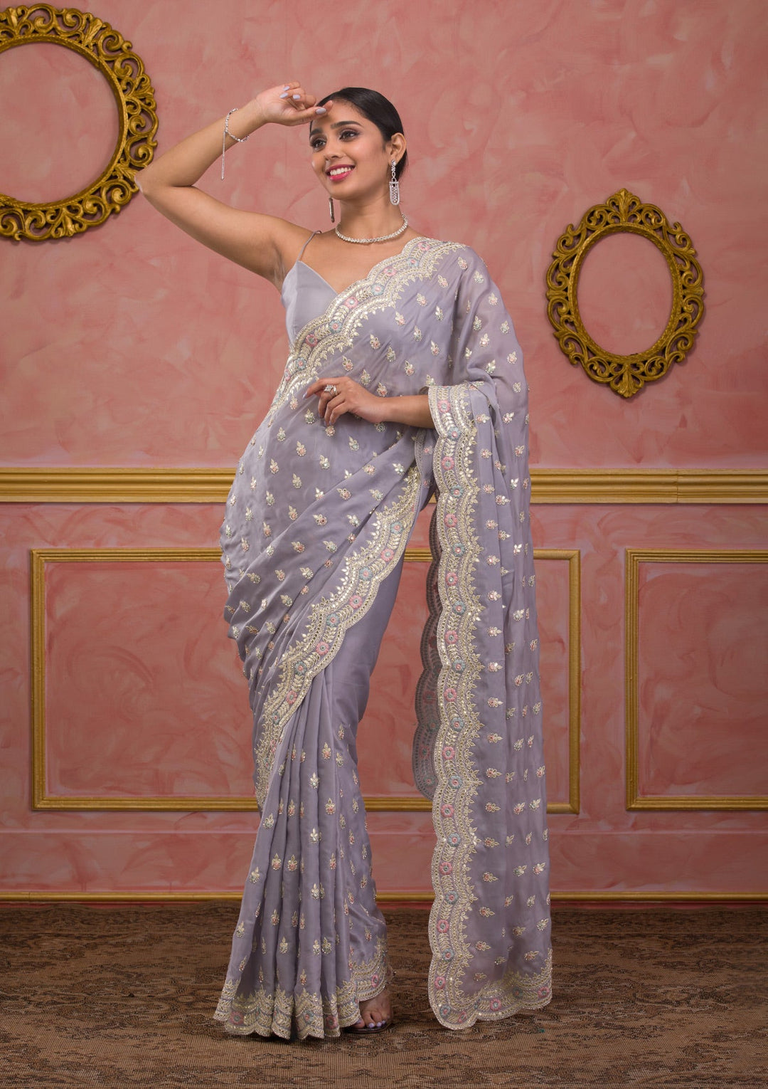 Grey Gotapatti Organza Designer Saree-Koskii