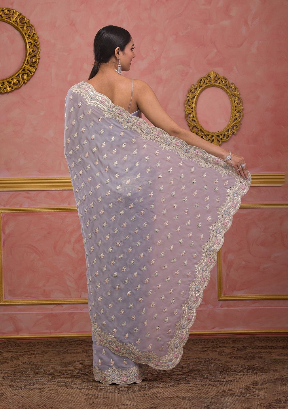 Mehendi Bandhani Satin Designer Saree-Koskii