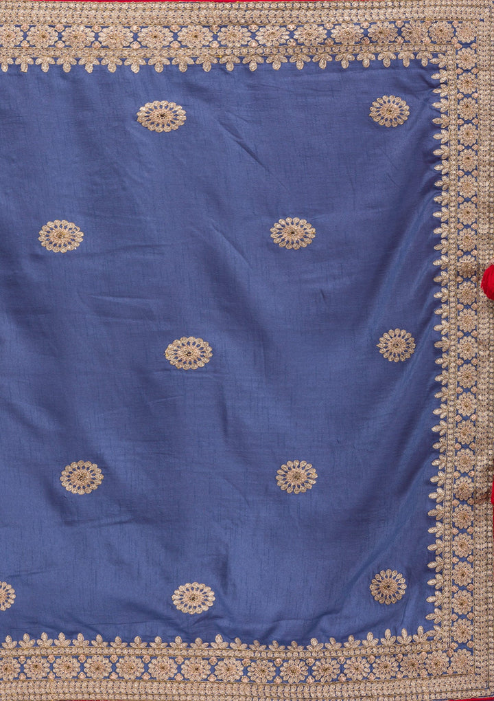 Grey Gotapatti Taffeta Silk Unstitched Saree-Koskii
