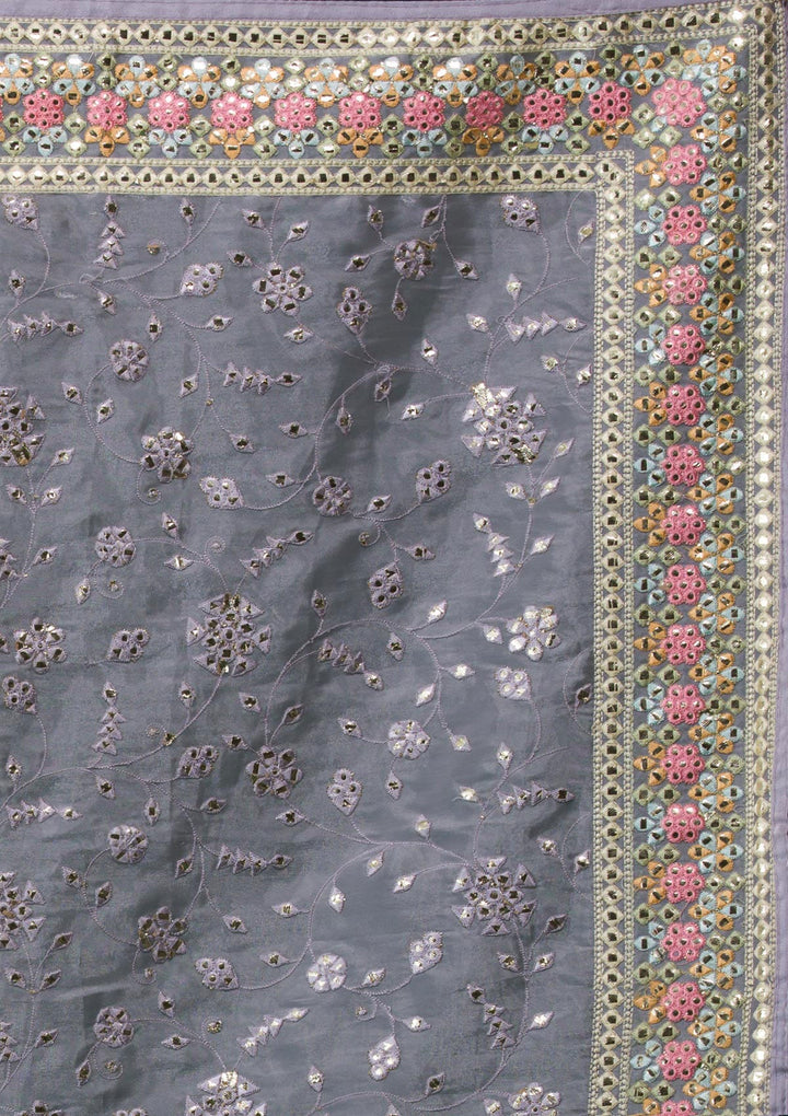Grey Gotapatti Tissue Saree-Koskii