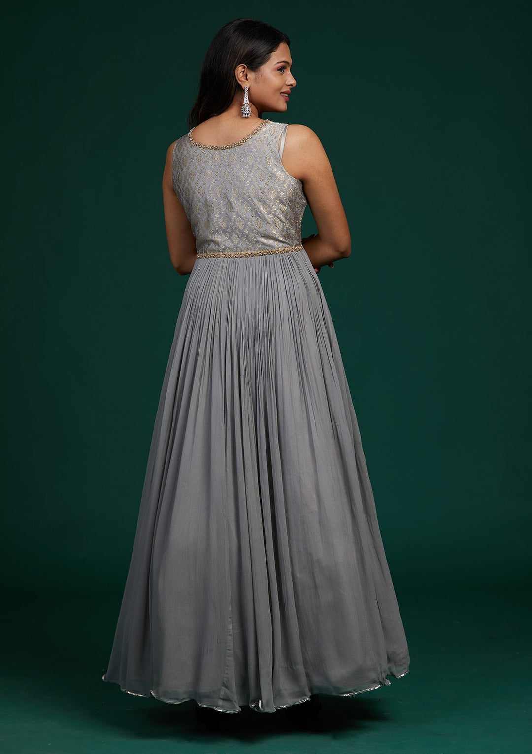 Grey Pearlwork Georgette Designer Anarkali Suit-Koskii