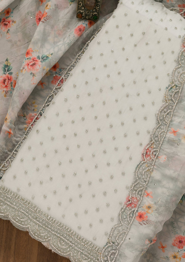 Grey Cutdana Organza Unstitched Salwar Kameez-Koskii