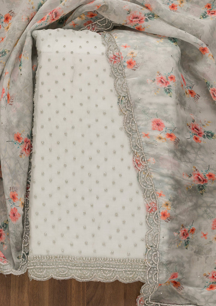 Grey Cutdana Organza Unstitched Salwar Kameez-Koskii