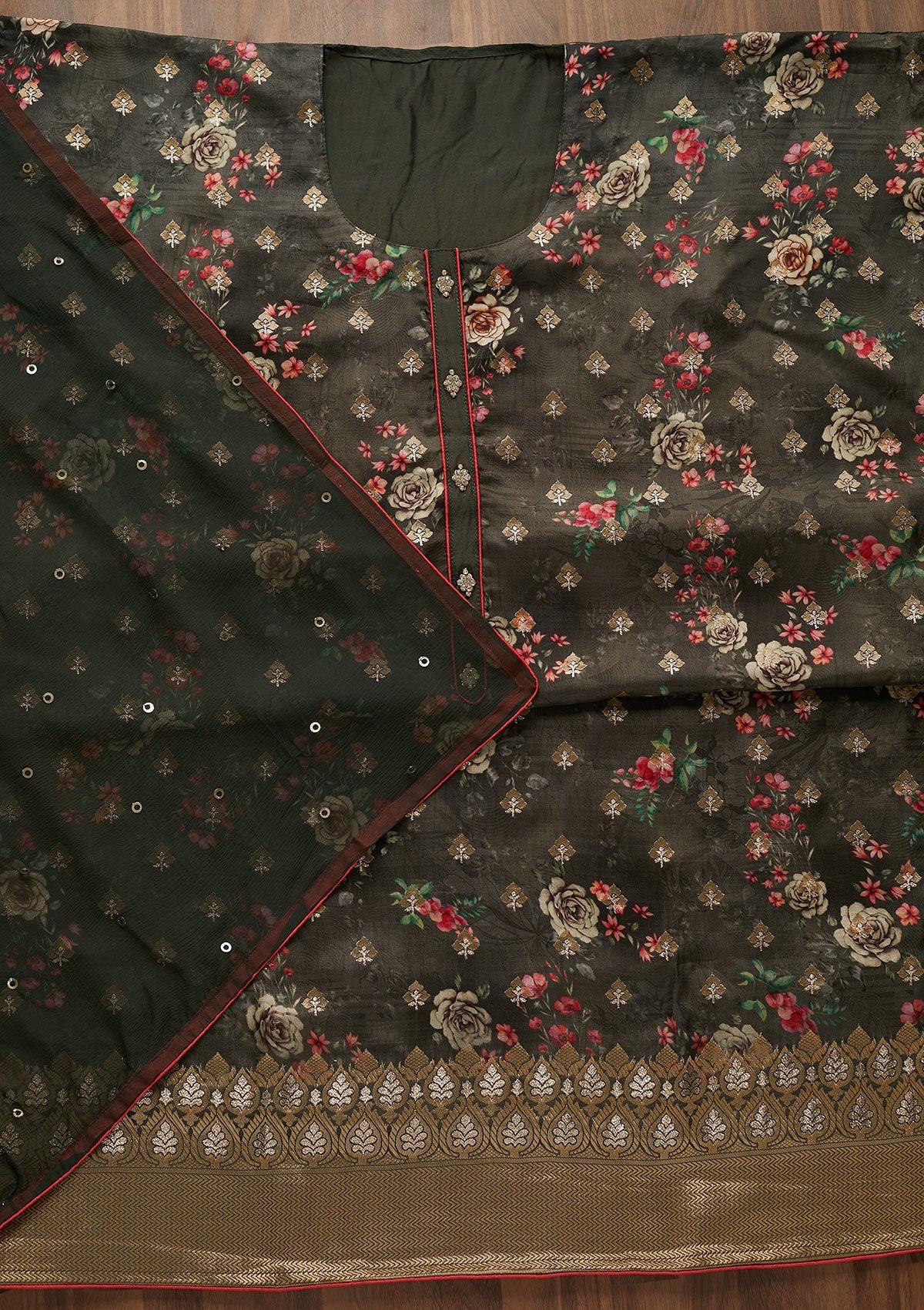 Grey Print Georgette Unstitched Salwar Suit-Koskii