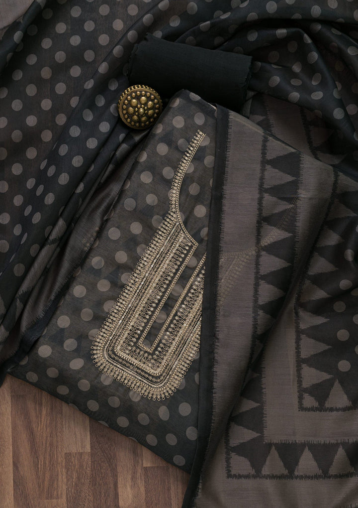 Grey Printed Art Unstitched Salwar Suit-Koskii