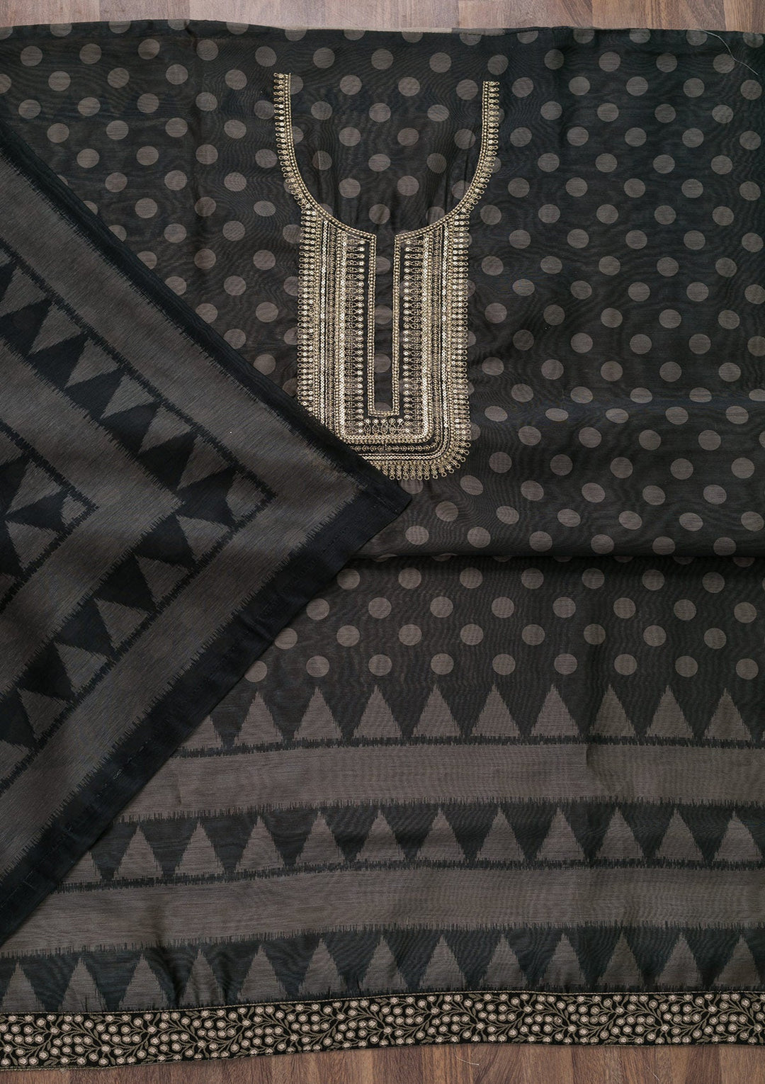 Grey Printed Art Unstitched Salwar Suit-Koskii