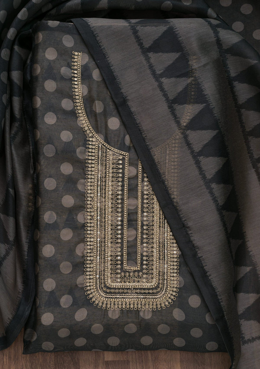 Grey Printed Art Unstitched Salwar Suit-Koskii