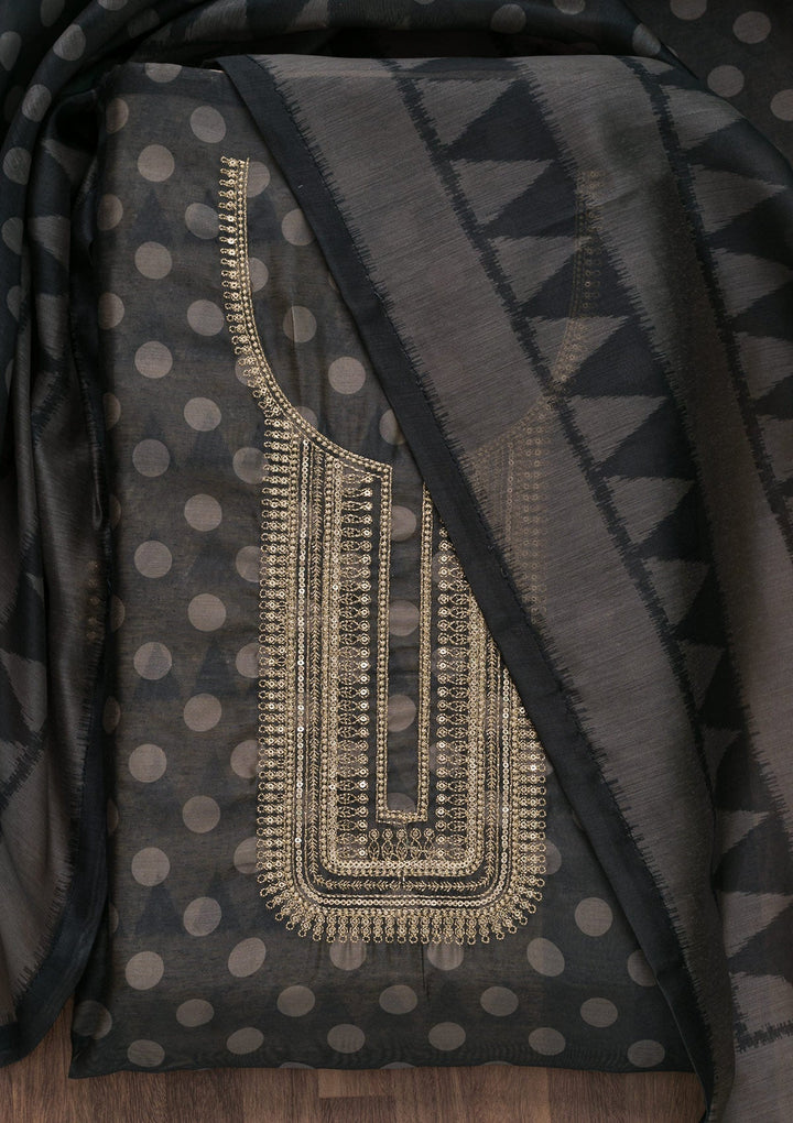 Grey Printed Art Unstitched Salwar Suit-Koskii