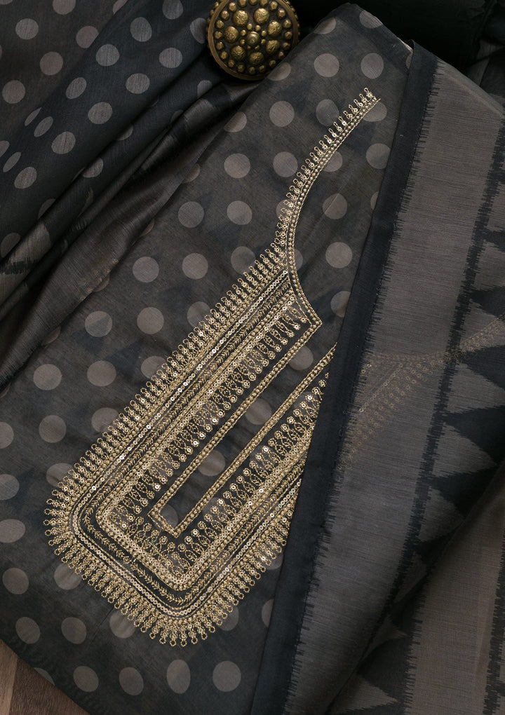 Grey Printed Art Unstitched Salwar Suit-Koskii