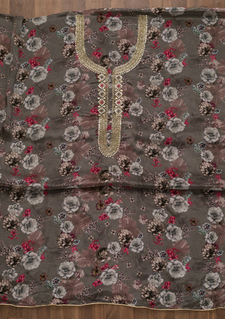 Grey Printed Tissue Unstitched Salwar Kameez-Koskii