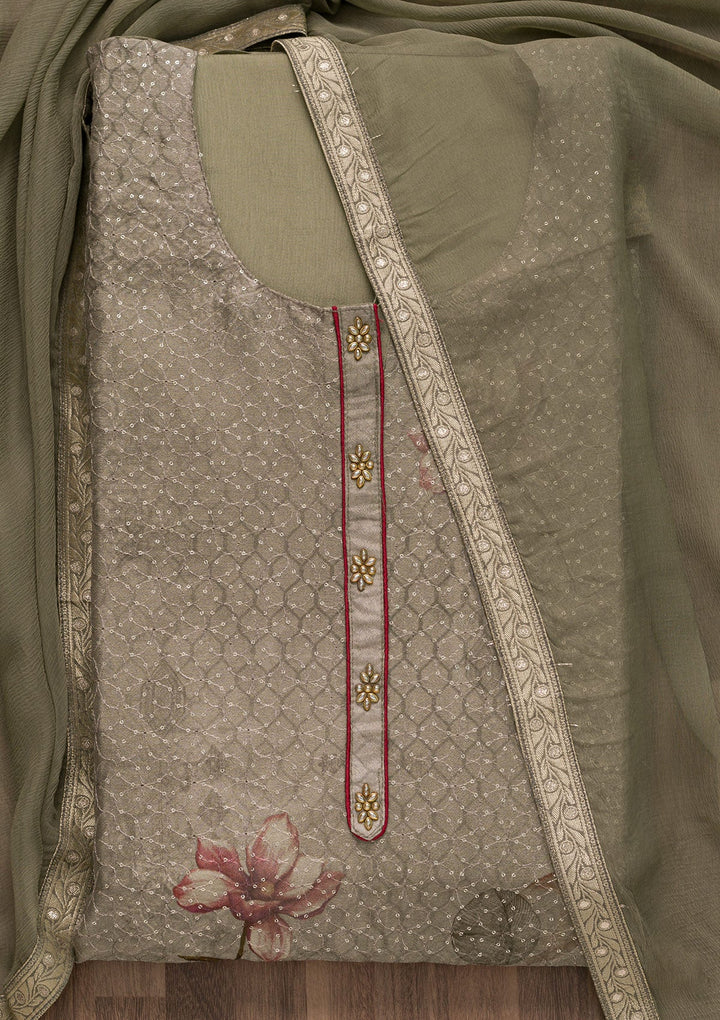 Grey Sequins Georgette Semi-Stitched Salwar Suit-Koskii