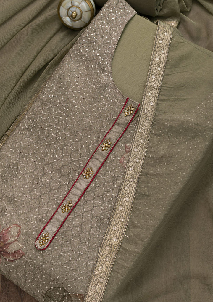 Grey Sequins Georgette Semi-Stitched Salwar Suit-Koskii