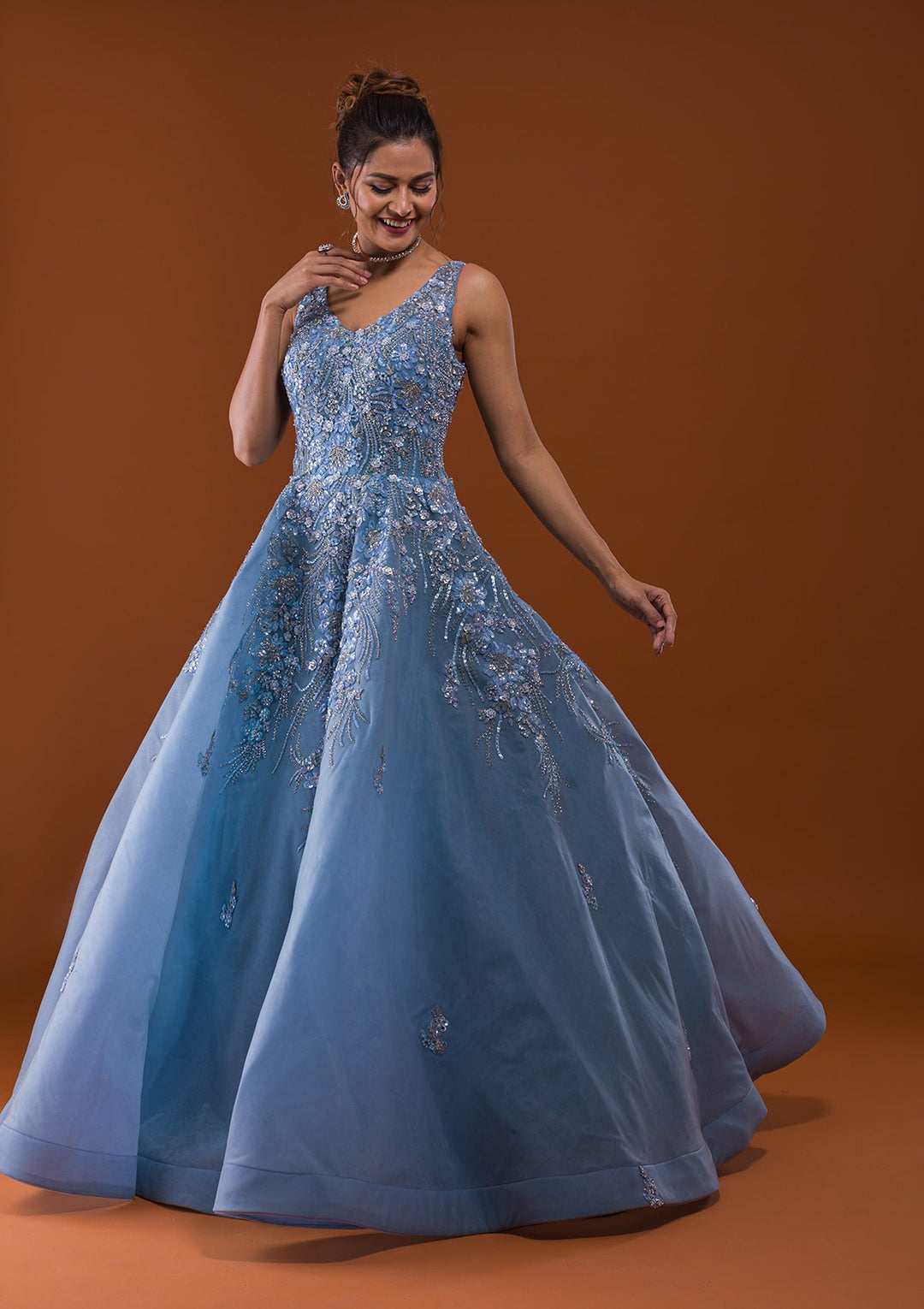 Grey Sequins Net Designer Gown-Koskii