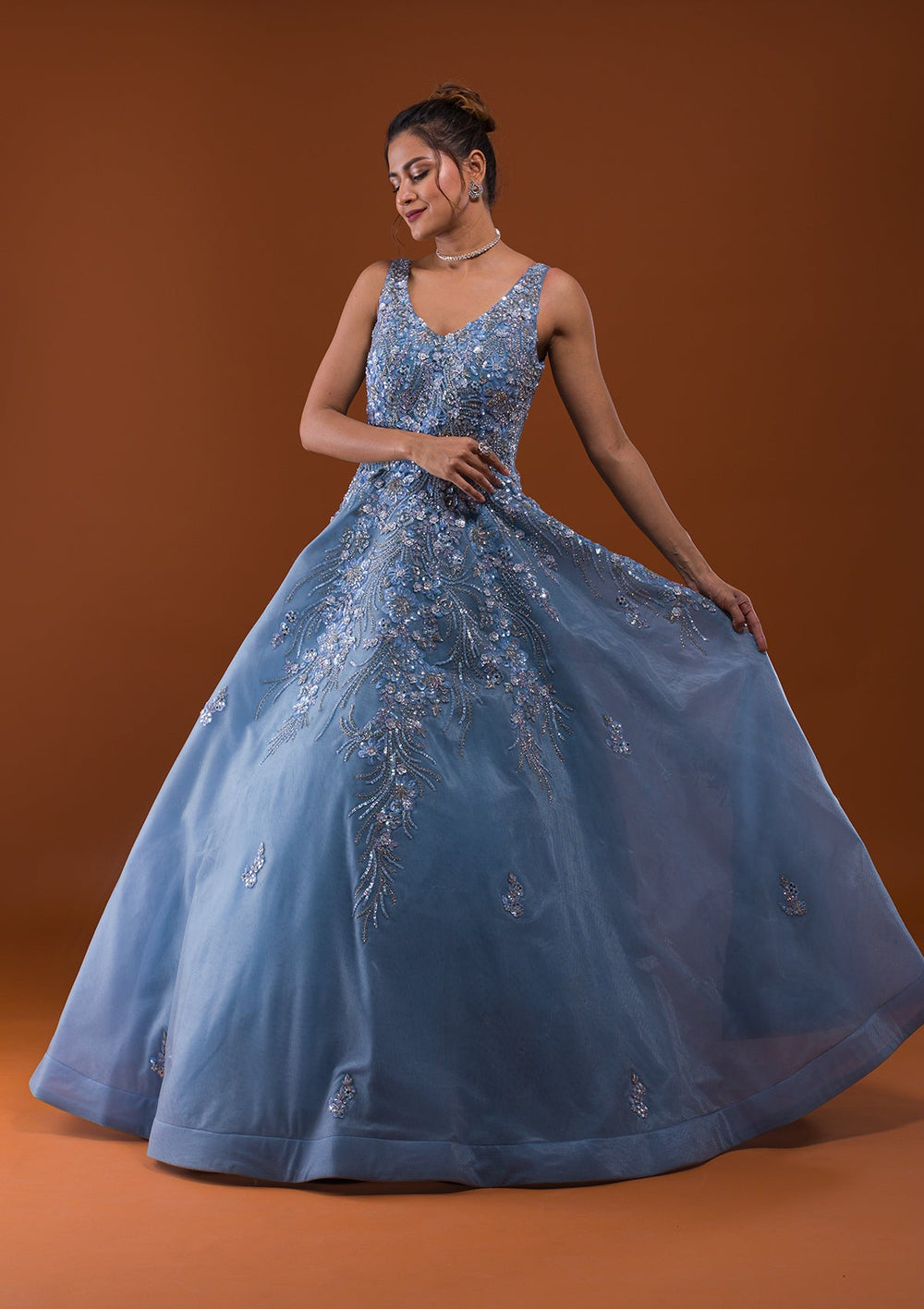Grey Sequins Net Designer Gown-Koskii