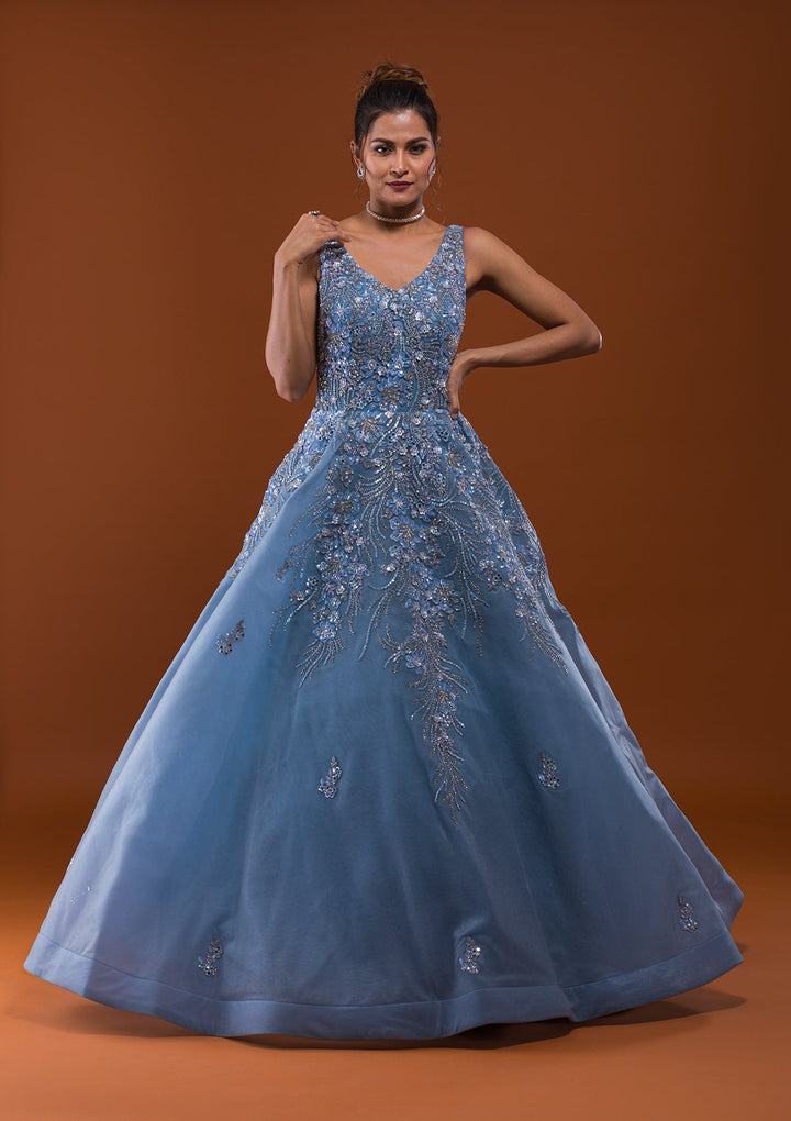 Grey Sequins Net Designer Gown-Koskii