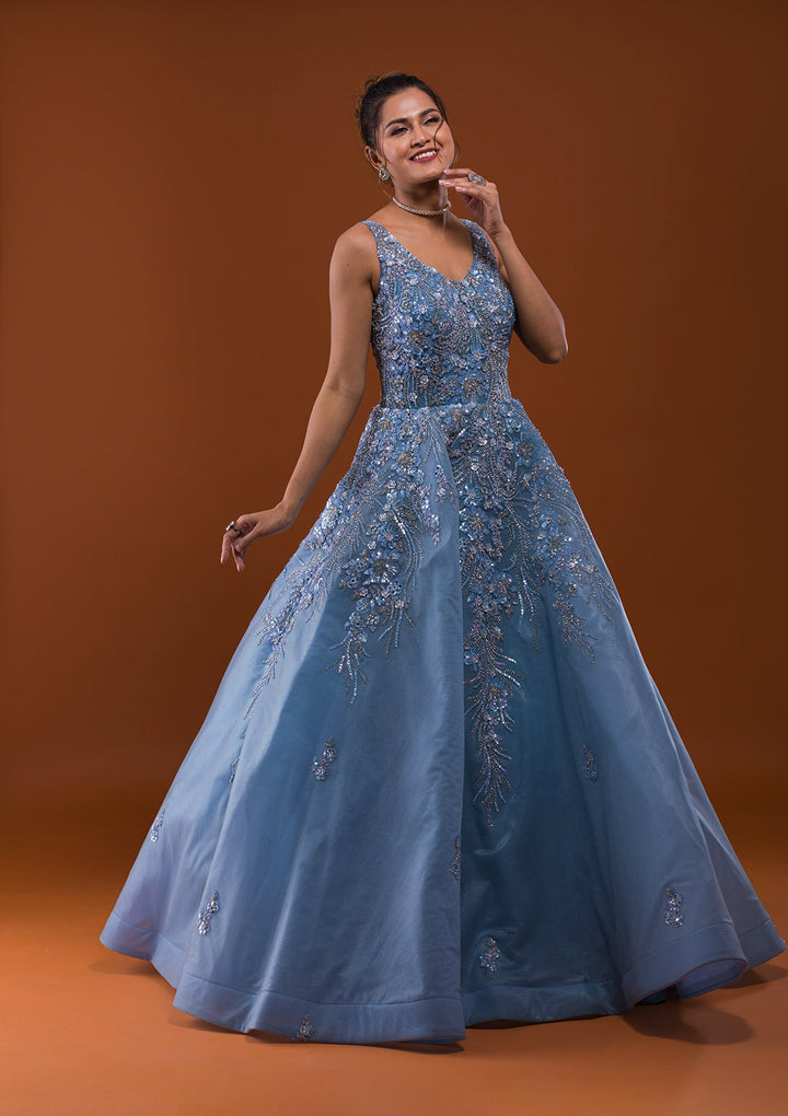 Grey Sequins Net Designer Gown-Koskii