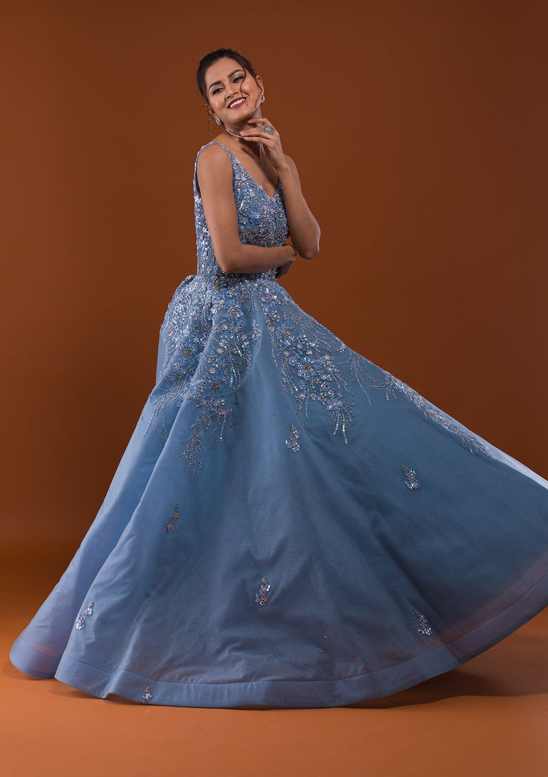 Grey Sequins Net Designer Gown-Koskii
