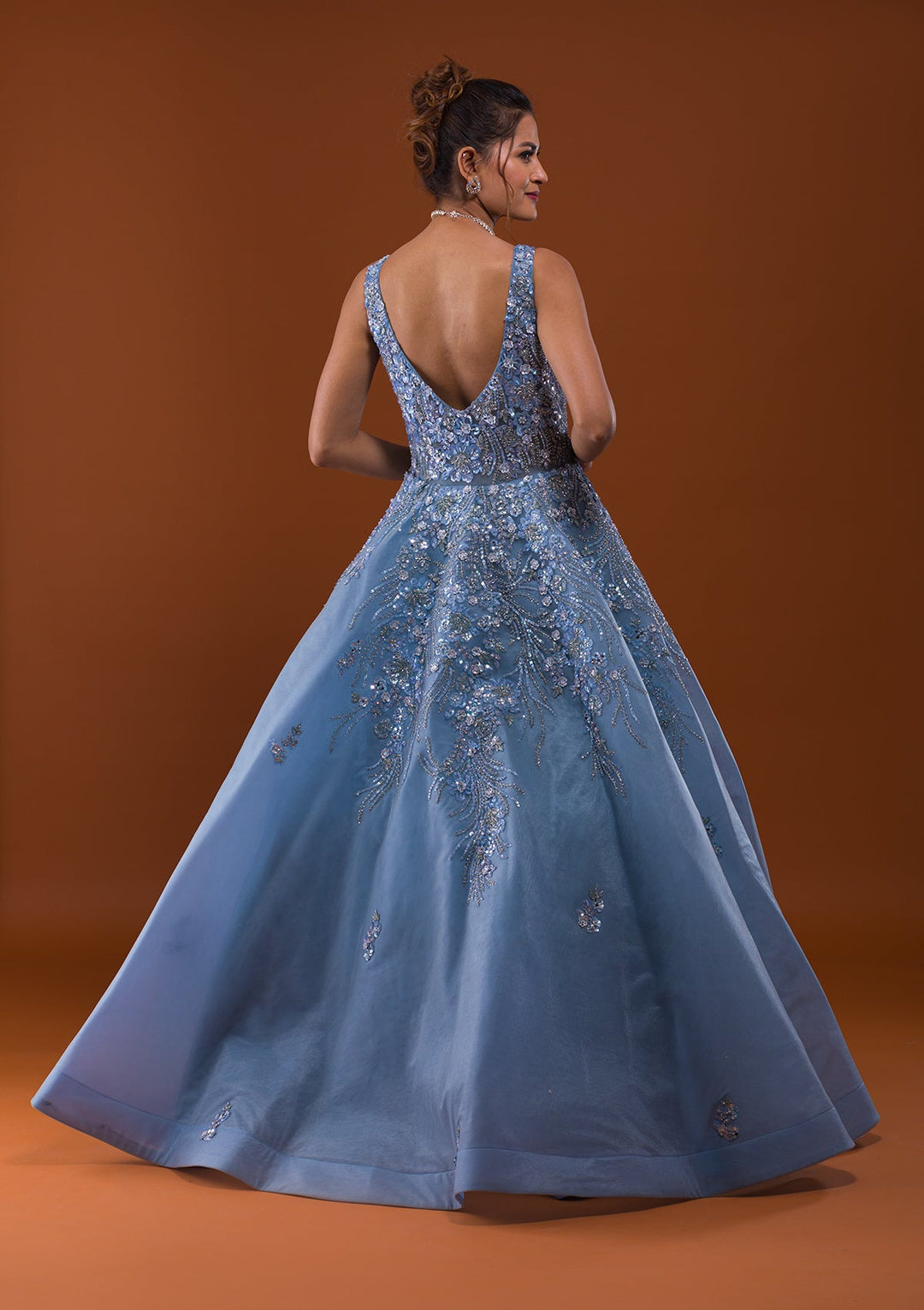 Grey Sequins Net Designer Gown-Koskii