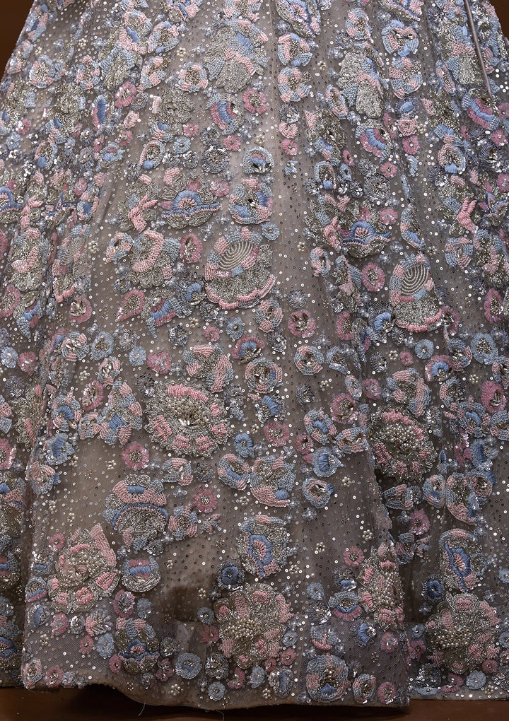 Grey Sequins Net Lehenga-Koskii