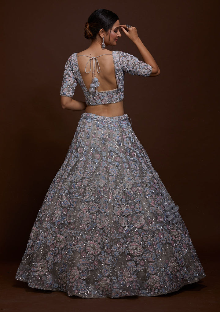 Grey Sequins Net Lehenga-Koskii