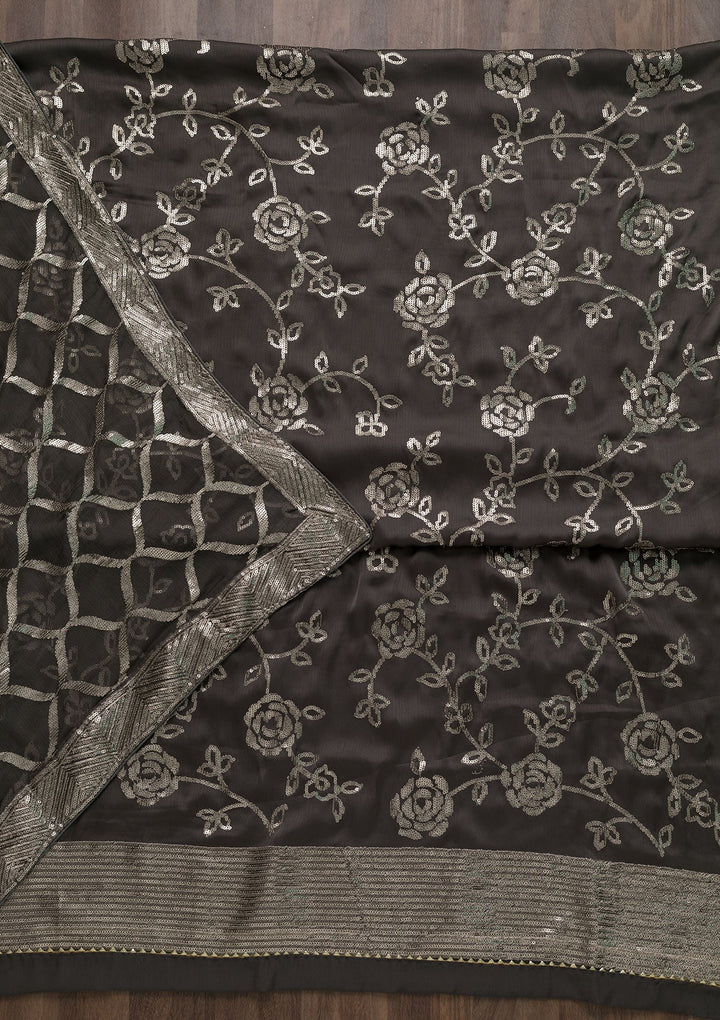 Grey Sequins Satin Unstitched Salwar Suit-Koskii
