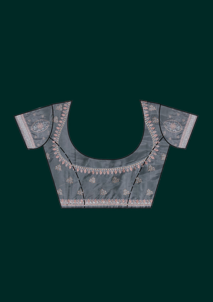 Grey Silver Stonework Tissue Saree - Koskii