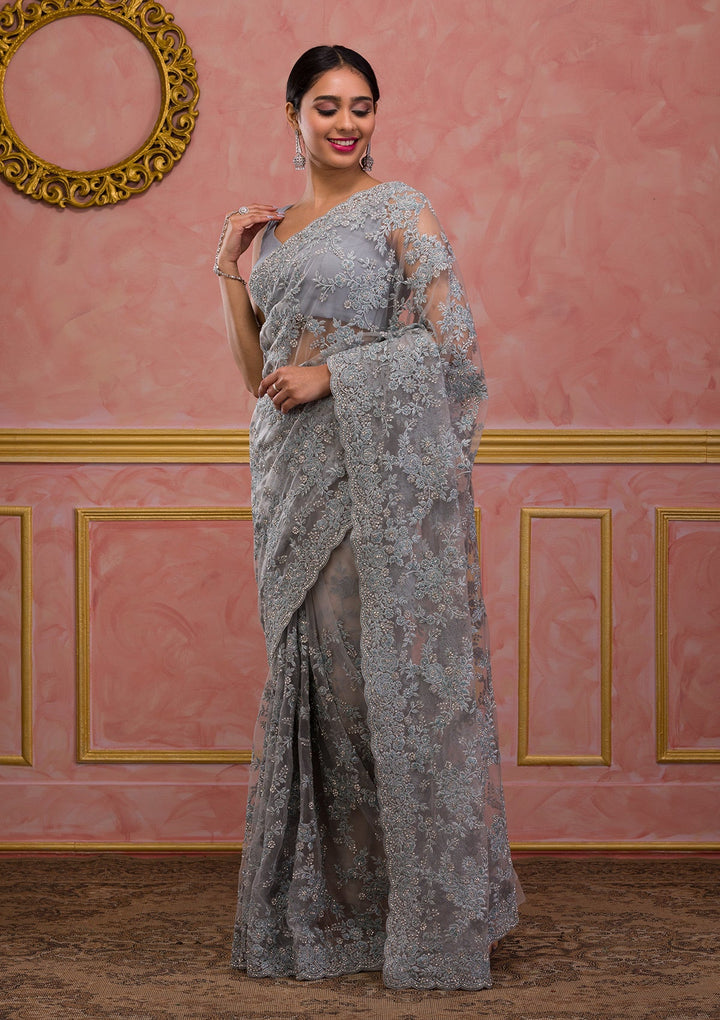 Rust Zariwork Soft Silk Saree-Koskii