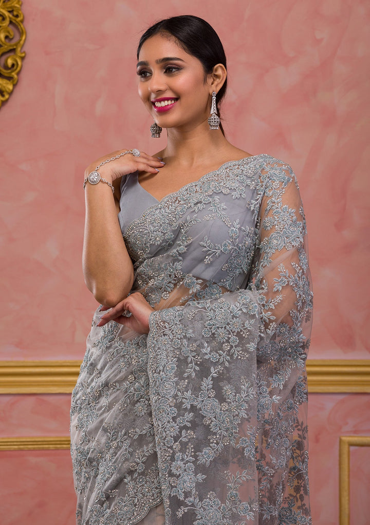 Rust Zariwork Soft Silk Saree-Koskii